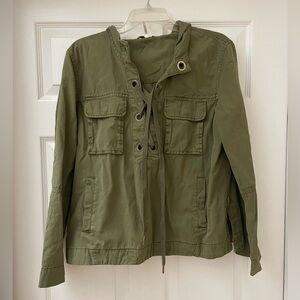 Free People army green hooded lace up top women’s size XS